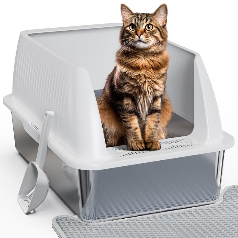 Petterm Stainless Steel Cat Litter Box with High Sides & Scoop