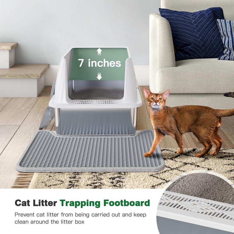 Petterm Stainless Steel Cat Litter Box with High Sides & Scoop