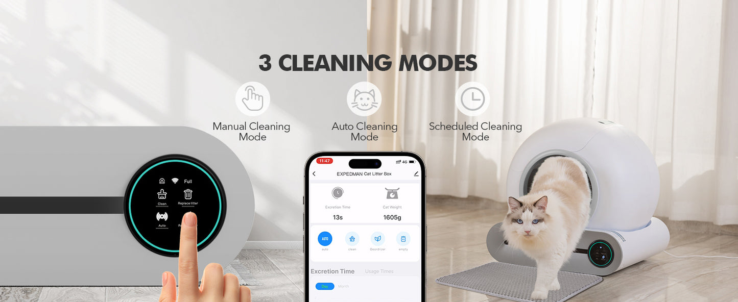 Bac à litière autonettoyant pour chat AutoClean avec contrôle par application - Vert 